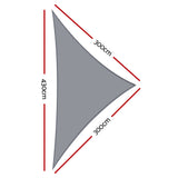 Instahut Shade Sail 3x3x4.3m Triangle 280GSM 98% Grey Shade Cloth - Front View