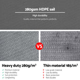Instahut Shade Sail 3x3x4.3m Triangle 280GSM 98% Grey Shade Cloth - 45-Degree Angle