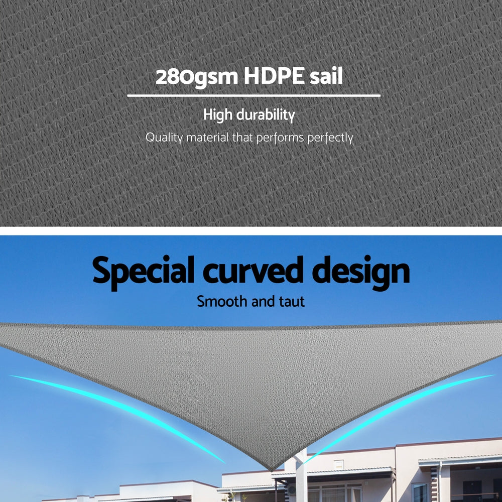 Instahut Premium Triangle Shade Sail Canopy - 280gsm, 5x5x7.1m, UV-Resistant Grey