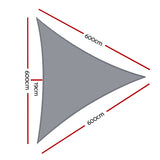 Instahut Shade Sail 6x6x6m Triangle 280GSM 98% Grey Shade Cloth - Front View