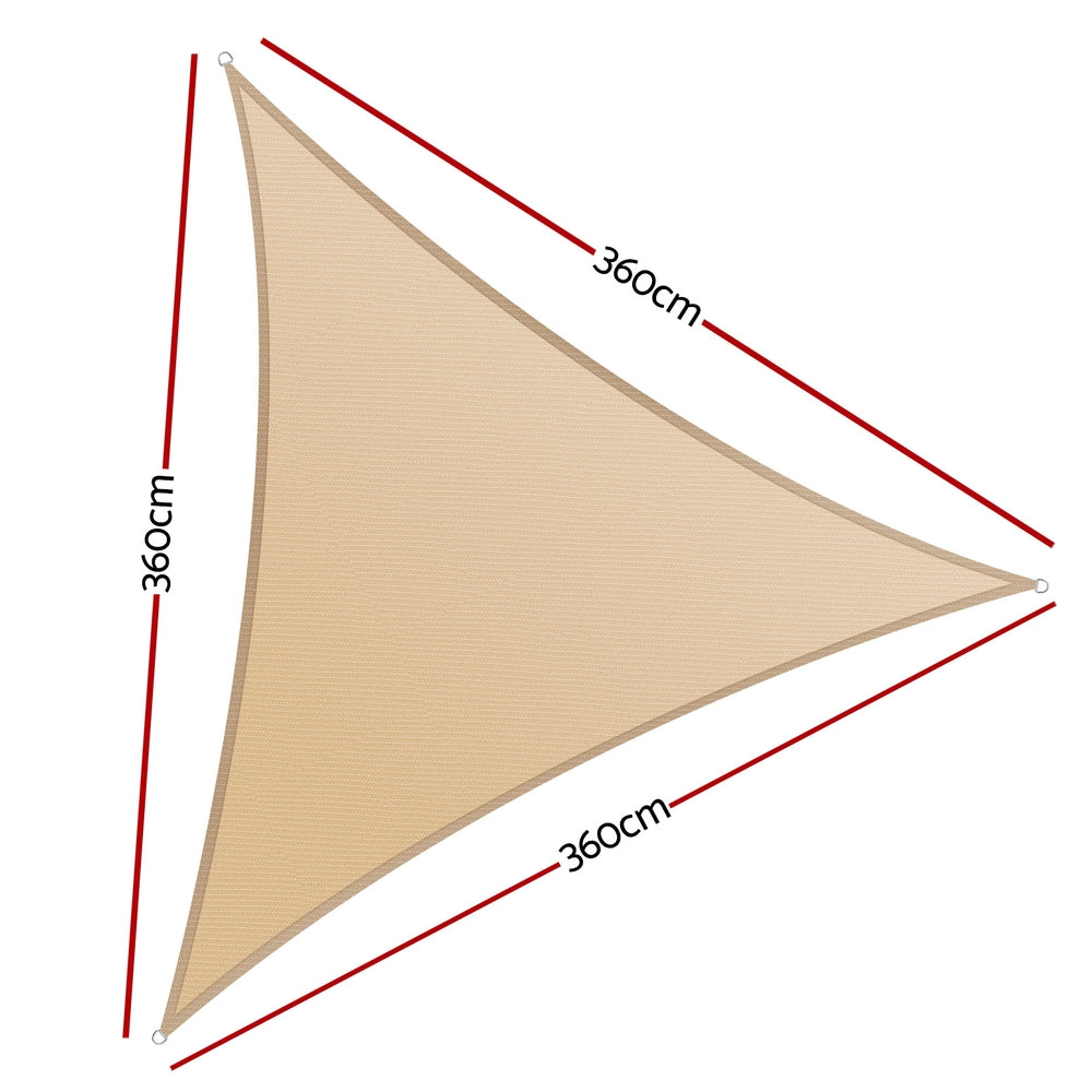 Instahut Commercial Grade Triangle Shade Sail Canopy 3.6m x 3.6m x 3.6m - UV Blocker and Weather Resistant