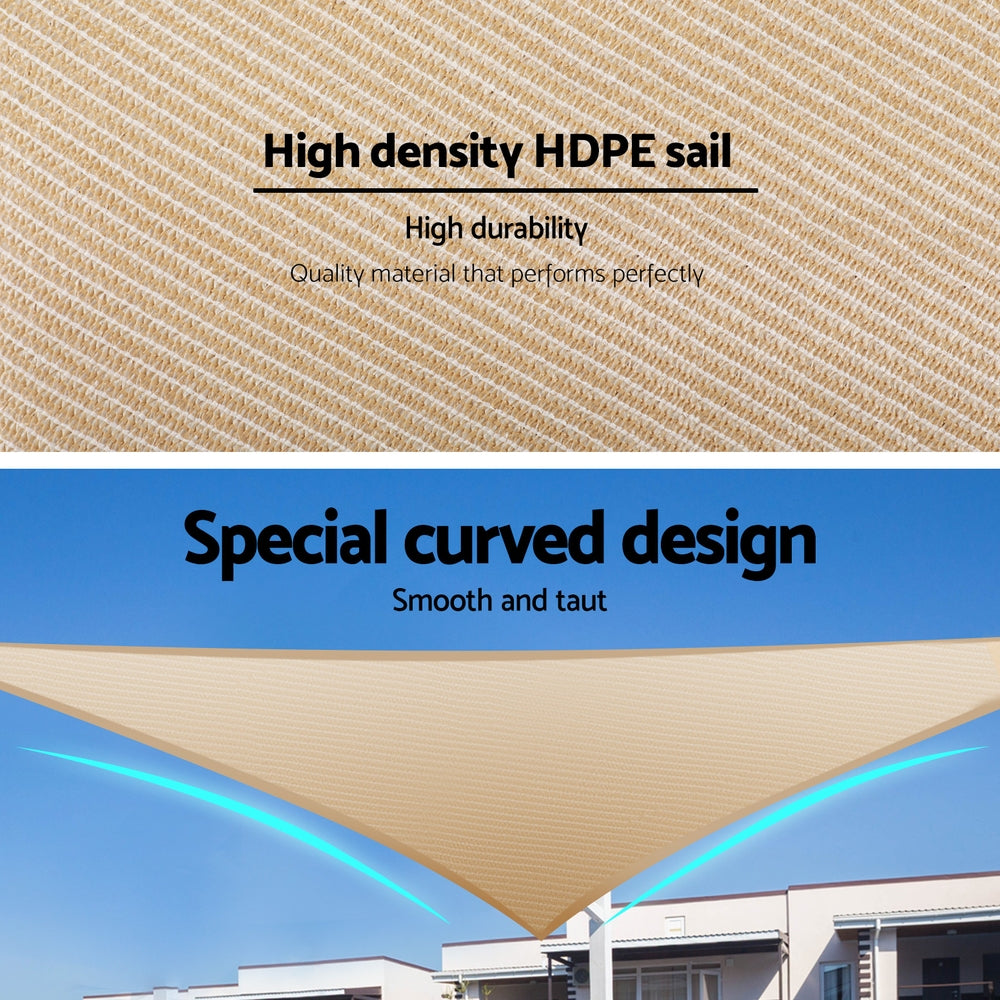 Instahut Commercial Grade Triangle Shade Sail Canopy 3.6m x 3.6m x 3.6m - UV Blocker and Weather Resistant
