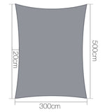 Instahut Shade Sail 3x5m Rectangle 280GSM 98% Grey Shade Cloth - Front View