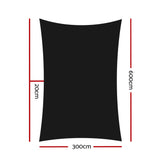 Instahut Shade Sail 3x6m Rectangle 280GSM 98% Black Shade Cloth - Front View