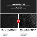 Instahut Shade Sail 3x6m Rectangle 280GSM 98% Black Shade Cloth - 45-Degree Angle