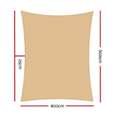 Instahut Shade Sail 4x5m Rectangle 280GSM 98% Sand Shade Cloth - Front View