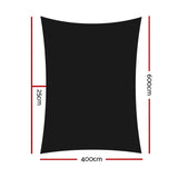 Instahut Shade Sail 4x6m Rectangle 280GSM 98% Black Shade Cloth - Front View
