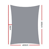 Instahut Shade Sail 4x6m Rectangle 280GSM 98% Grey Shade Cloth - Front View