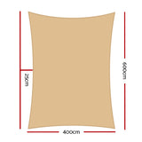 Instahut Shade Sail 4x6m Rectangle 280GSM 98% Sand Shade Cloth - Front View