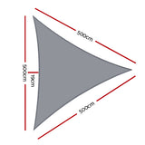 Instahut Shade Sail 5x5x5m Triangle 280GSM 98% Grey Shade Cloth - Front View