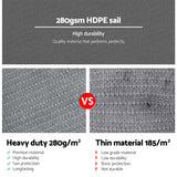 Instahut Shade Sail 5x5x5m Triangle 280GSM 98% Grey Shade Cloth - 45-Degree Angle