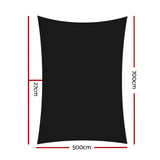 Instahut Shade Sail 5x7m Rectangle 280GSM 98% Black Shade Cloth - Front View