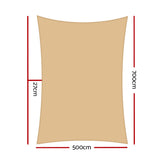 Instahut Shade Sail 5x7m Rectangle 280GSM 98% Sand Shade Cloth - Front View