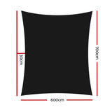 Instahut Shade Sail 6x7m Rectangle 280GSM 98% Black Shade Cloth - Front View