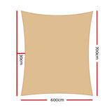 Instahut Shade Sail 6x7m Rectangle 280GSM 98% Sand Shade Cloth - Front View