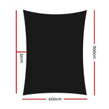 Instahut Shade Sail 6x8m Rectangle 280GSM 98% Black Shade Cloth - Front View