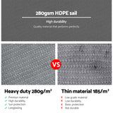 Instahut Shade Sail 6x8m Rectangle 280GSM 98% Grey Shade Cloth - 45-Degree Angle