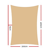 Instahut Shade Sail 2x4m Rectangle 185GSM 95% Sand Shade Cloth - Front View