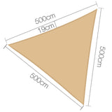 Instahut Shade Sail 5x5x5m Triangle 185GSM 95% Sand Shade Cloth - Front View