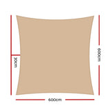 Instahut Shade Sail 6x6m Rectangle 185GSM 95% Sand Shade Cloth - Front View