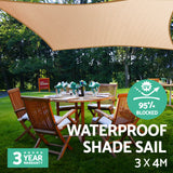 Instahut Waterproof Shade Sail 3x4m Rectangle Sand 95% Shade Cloth - Close-Up Angle