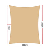 Instahut Waterproof Shade Sail 3x5m Rectangle Sand 95% Shade Cloth - Front View