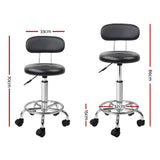 Artiss 2x Salon Stool Swivel Chair Backrest Black - Front View