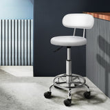 Artiss Salon Stool Swivel Chair Backrest White - Low Angle