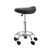 Artiss Salon Stool Saddle Swivel Chair Black - Side View