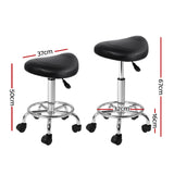 Artiss 2x Salon Stool Saddle Swivel Chair Black - Front View