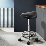 Artiss 2x Salon Stool Saddle Swivel Chair Black - Close-Up Angle