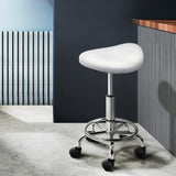 Artiss 2x Salon Stool Saddle Swivel Chair White - Low Angle