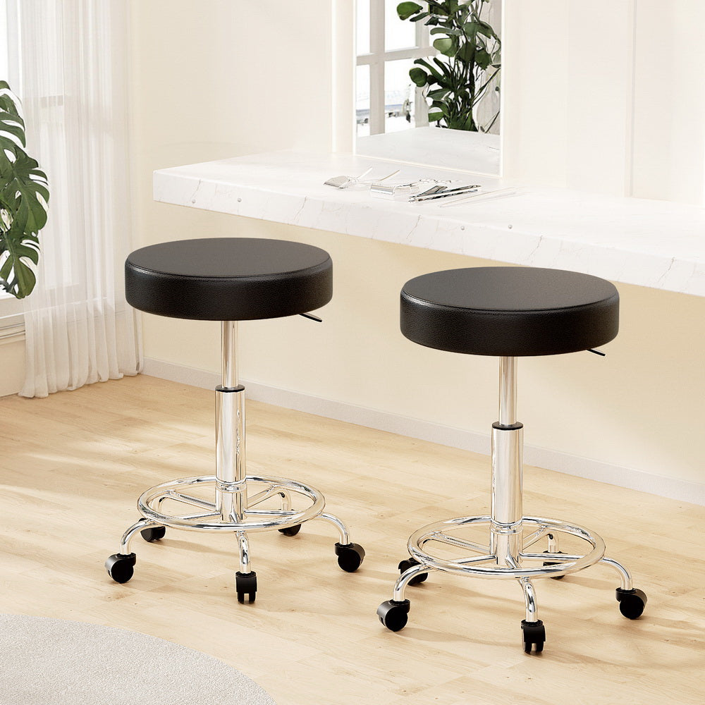 Artiss 2x Salon Stool Round Swivel Chair Black