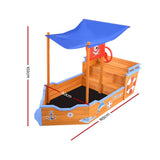 Keezi Kids Sandpit Wooden Boat Sand Pit with Canopy Bench Seat Beach Toys 165cm - Front View