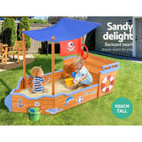 Keezi Kids Sandpit Wooden Boat Sand Pit with Canopy Bench Seat Beach Toys 165cm - Side View