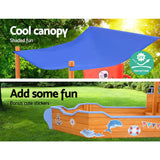 Keezi Kids Sandpit Wooden Boat Sand Pit with Canopy Bench Seat Beach Toys 165cm - 45-Degree Angle