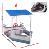 Keezi Kids Sandpit Wooden Box Boat Canopy Flag Outdoor Toys Children Blue - Front View