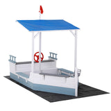 Keezi Kids Sandpit Wooden Box Boat Canopy Flag Outdoor Toys Children Blue - Side View