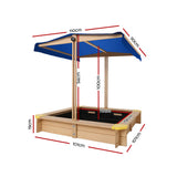 Keezi Kids Sandpit Wooden Sandbox Sand Pit with Canopy Bench Seat Toys 101cm - Front View