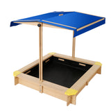 Keezi Kids Sandpit Wooden Sandbox Sand Pit with Canopy Bench Seat Toys 101cm - Side View