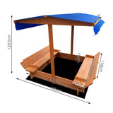 Keezi Kids Sandpit Wooden Sandbox Sand Pit with Canopy Foldable Seat Toys 120cm - Front View