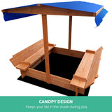 Keezi Kids Sandpit Wooden Sandbox Sand Pit with Canopy Foldable Seat Toys 120cm - Side View