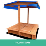 Keezi Kids Sandpit Wooden Sandbox Sand Pit with Canopy Foldable Seat Toys 120cm - Top-Down View