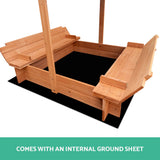Keezi Kids Sandpit Wooden Sandbox Sand Pit with Canopy Foldable Seat Toys 120cm - Rear View