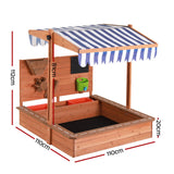 Keezi Kids Sandpit Wooden Canopy Sandbox With Cover Funnel Outdoor Toys 110cm - Front View