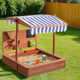 Keezi Kids Sandpit Wooden Canopy Sandbox With Cover Funnel Outdoor Toys 110cm - 45-Degree Angle
