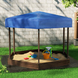 Keezi Kids Sandpit Wooden Hexagon Sand Pit with Canopy Outdoor Beach Toys 182cm - 45-Degree Angle