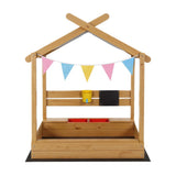 Keezi Kids Sandpit Wooden Sandbox Sand Pit with Canopy Water Basin Toys 146cm - Side View