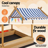 Keezi Kids Sandpit Wooden Sandbox Sand Pit with Canopy Water Basin Toys 146cm - Top-Down View