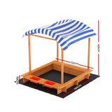 Keezi Kids Sandpit Wooden Sandbox Sand Pit with Canopy Water Basin Toys 146cm - Front View